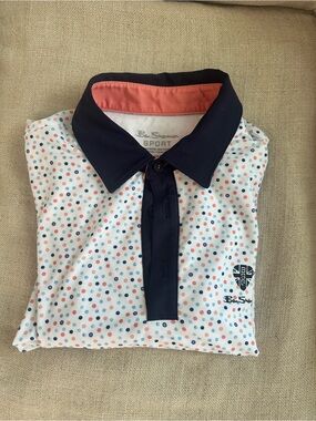 Ben Sherman White Golf Polo with Navy Collar and Polka Dots